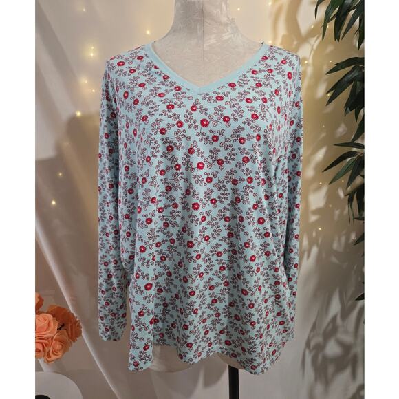 Lands' End Tops - Lands End Womens Relaxed Fit V Neck Floral Long Sleeve Tee Top Size 1XP 16W-18W